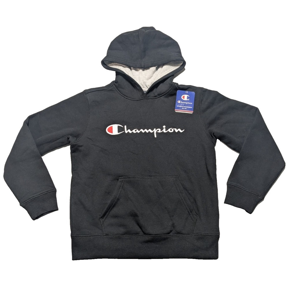 Champion Signature Fleece - Youth Medium Embroidered Logo Black Hoodie NEW